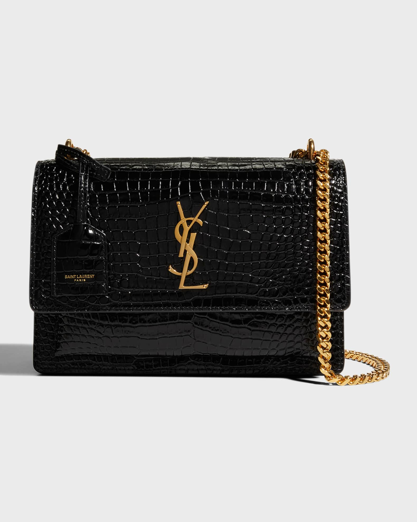 Saint Laurent Sunset Medium YSL Crossbody Bag In Croc-Embossed Leather