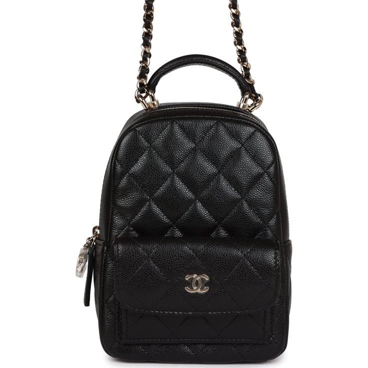 Chanel Mini Phone Holder Backpack Black Caviar Light Gold Hardware