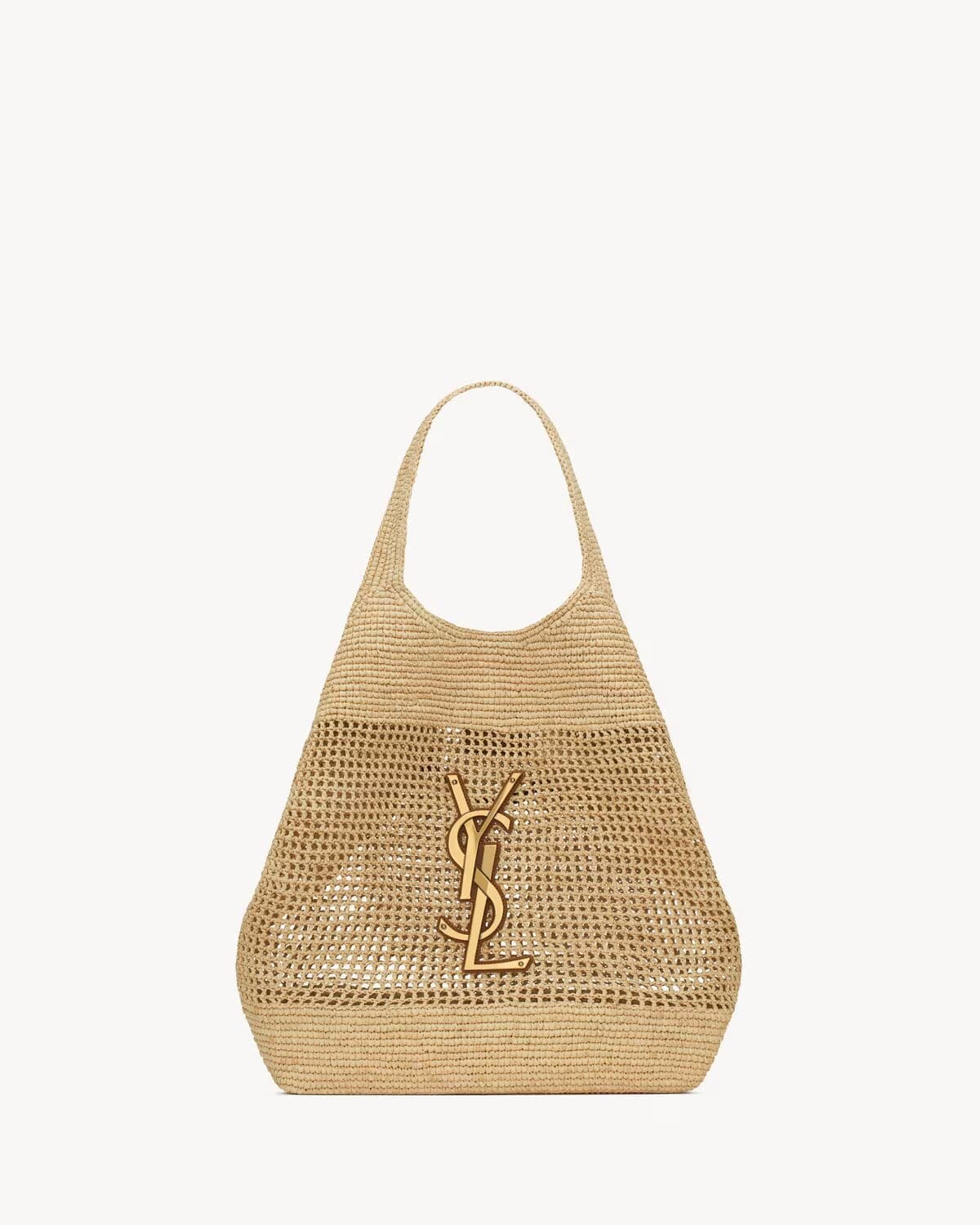 SAINT LAURENT ICARE IN RAFFIA NATUREL AND BROWN GOLD